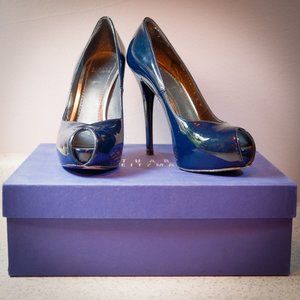 Stuart Weitzman Victoria Navy Aniline Pump Size 6.5